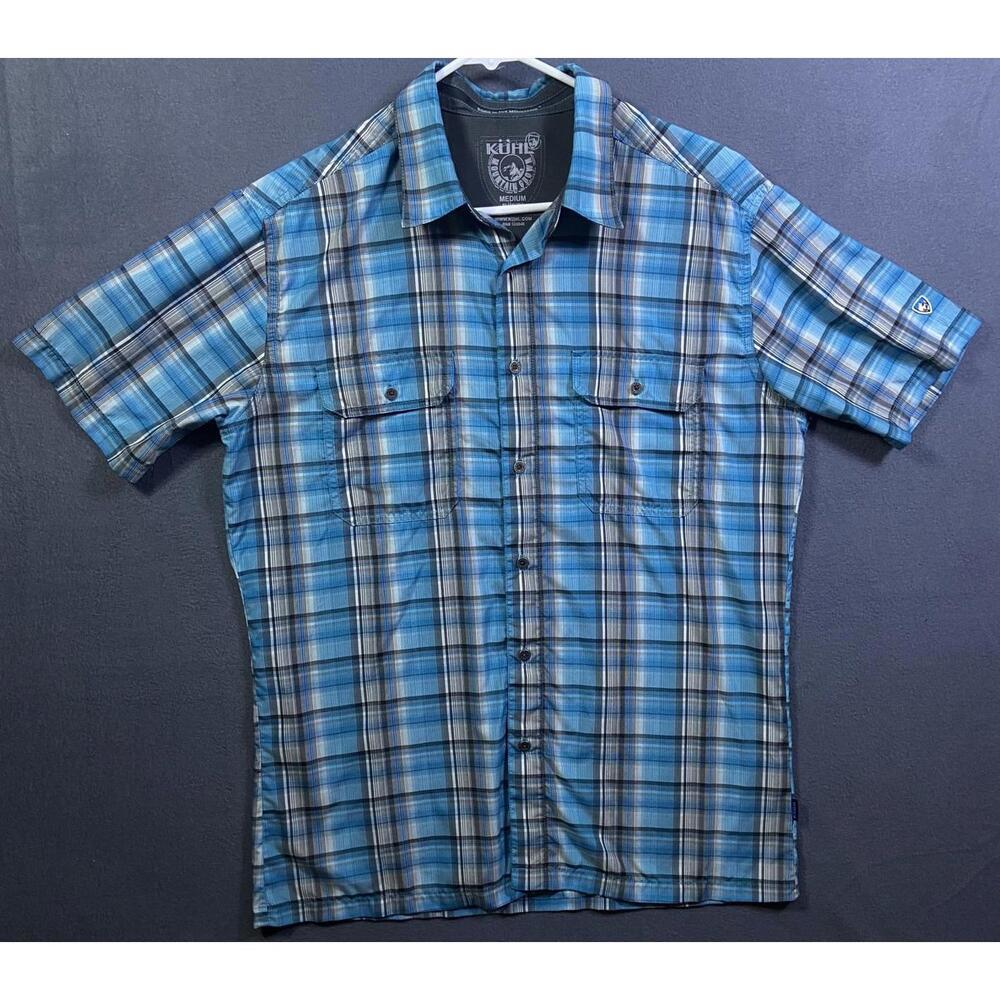 Kuhl Eluxur Plaid Hiking Shirt Men's Medium Active Outdoors Blue IONIK Gorpcore